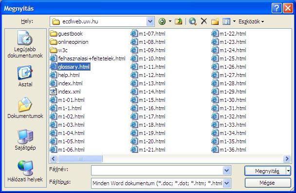 Párbeszéd ablak (dialog box) elemei: Legördülő lista