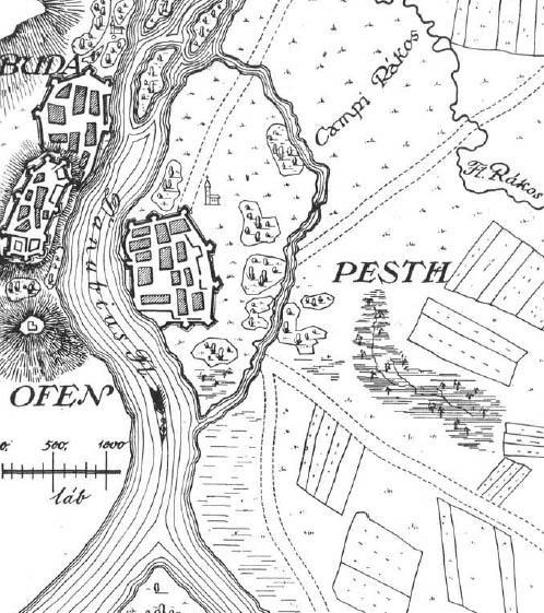Mikoviny térképe 1737-ből A fenti adatok miatt a korábbi kutatás feltételezte, hogy a középkori településszerkezetben itt Pest városa és Gubacs falu között egy újabb falu helyét kellene keresni.