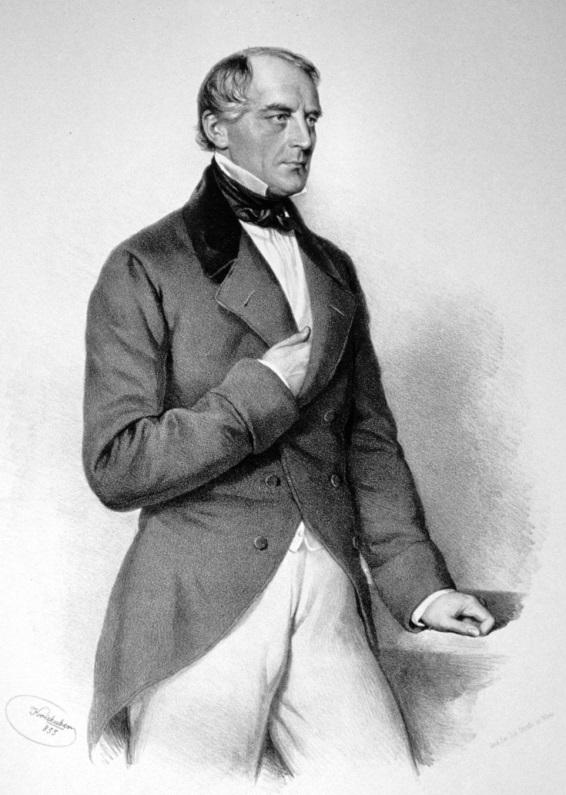Karl Ludwig von Bruck báró, kereskedelemügyi miniszter. Josef Kriehuber litográfiája, 1855.