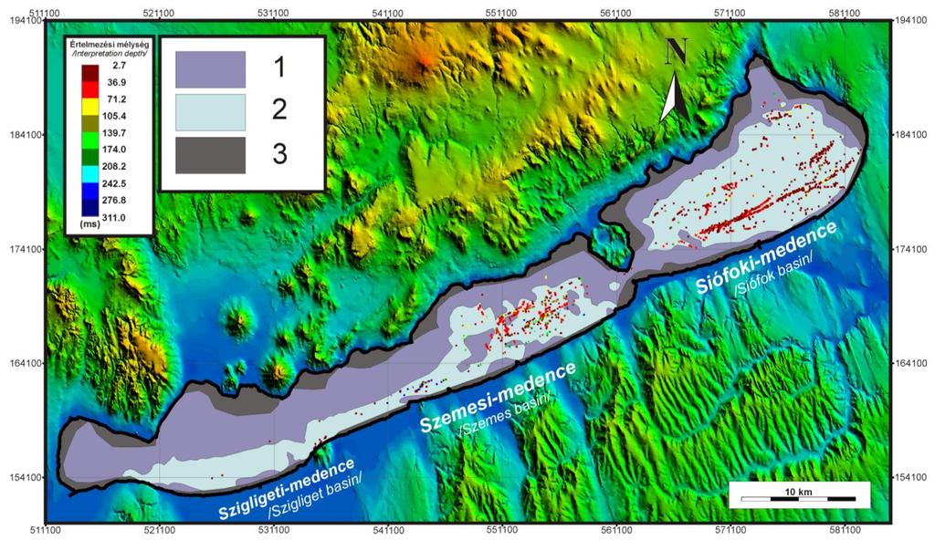 VII. melléklet 4.9. ábra: A vízi szeizmikus szelvények alapján készített vetőindikáció-térkép a Balaton területére (Visnovitz et al 2015).