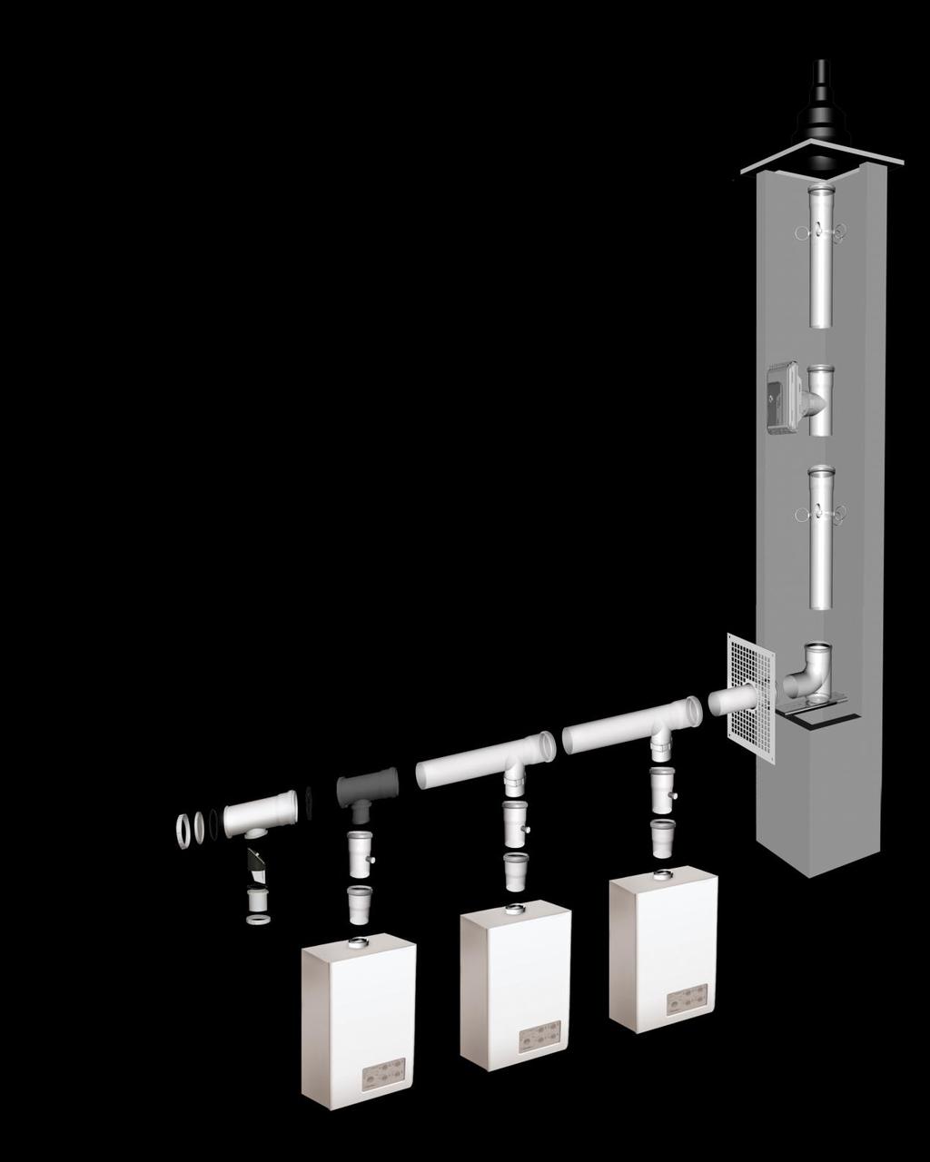 Kaszkád égéstermék elvezetés CAS Ø 80-315 mm leágazás 45, 87 Ø 60-250 mm