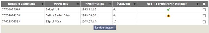 A NETFIT rendszerbe elküldve oszlopban megjelenő a NETFIT rendszerbe.