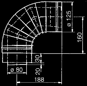 Hovl égéslevegő-/égéstermék elvezető rendszer elemei C/125-ös PP koncentrikus kéményelemek, Ø mm Könyök C/125-90 84462 92,00 Könyök C/125-45 84463 49,00 T-idom