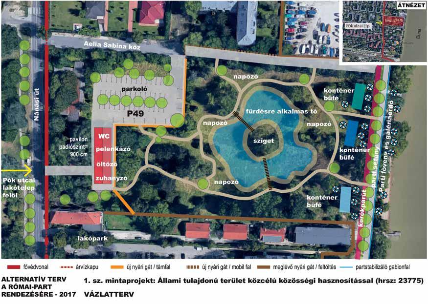 Mivel a Pók utcai lakótelep közvetlen szomszédságában, a part déli részén található, ezért ezt a területet közparkként teljes egészben megnyitnánk a parthasználók előtt.
