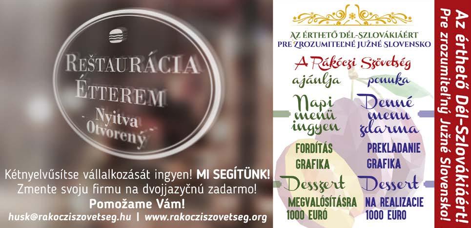 106 Rákóczi Szövetség Éves beszámoló 2016 107 Szlovákiai Református Keresztyén Egyház Sárói Egyházközsége Sáró gyülekezet Penzion-Restaurant DORI Deáki panzió, étterem Karol Csernus Ipolybalog