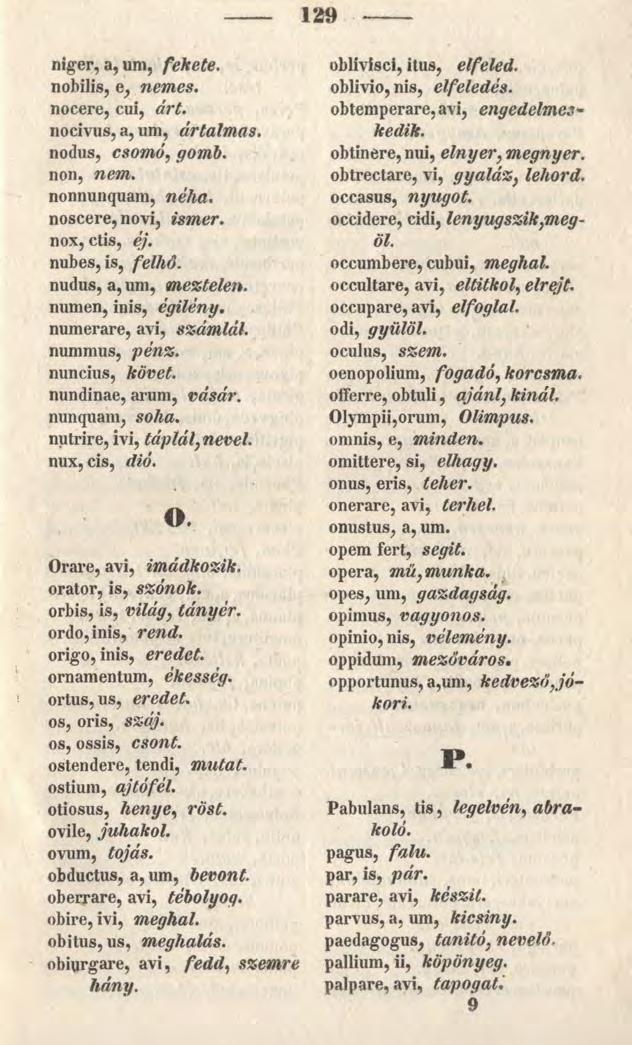 niger, a, uni, fekete. nobilis, e, nemes. nocere, cui, árt. nocivus, a, uni, ártalmas. nodus, csomó, gomb. non, nem. nonnunquam, néha. noscere, növi, ismer. nox, ctis, éj. nubes, is, felhő.