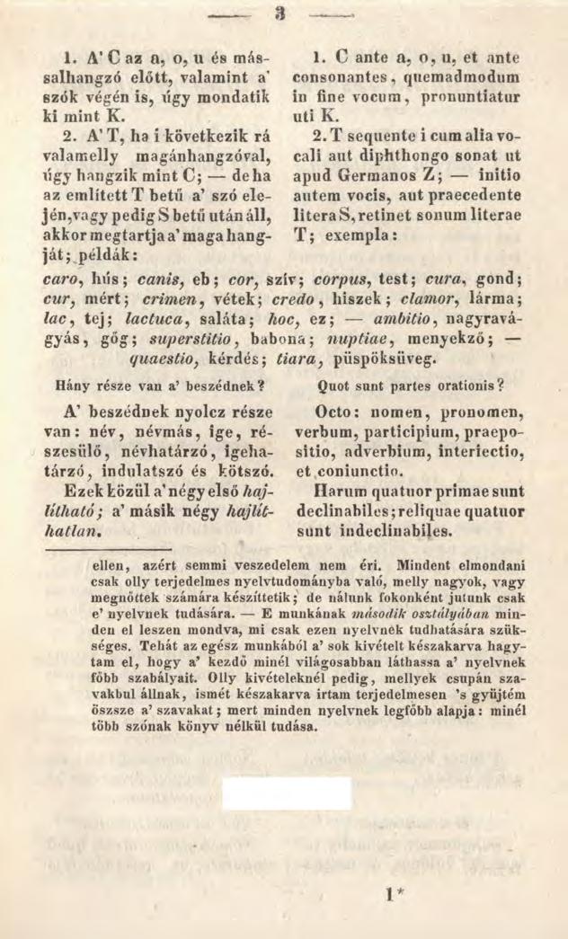 8 1. A* C az a, o, u és mássalhangzó előtt, valamint a 6zók végén is, ügy mondatik ki mint K. 2.