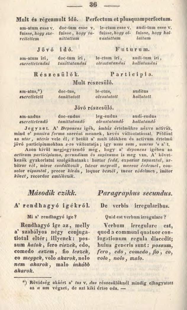 36 Múlt és régenmult idő. Perfectum et plusquamperfectum. am-atum esse v. doc-tum esse v. le-ctum esse v. audi-tum esse v.
