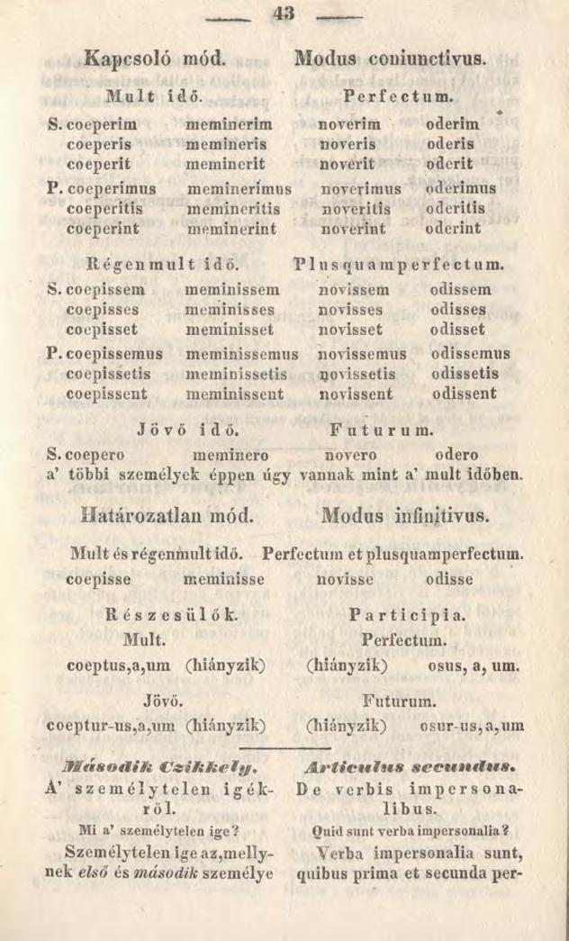 Kapcsoló mód. Modus coniunctivus. Mult idő. Perfectum. S. coeperim meminerim noverim oderim coeperis memineris noveris oderis coeperit meminerit noverit oderit P.