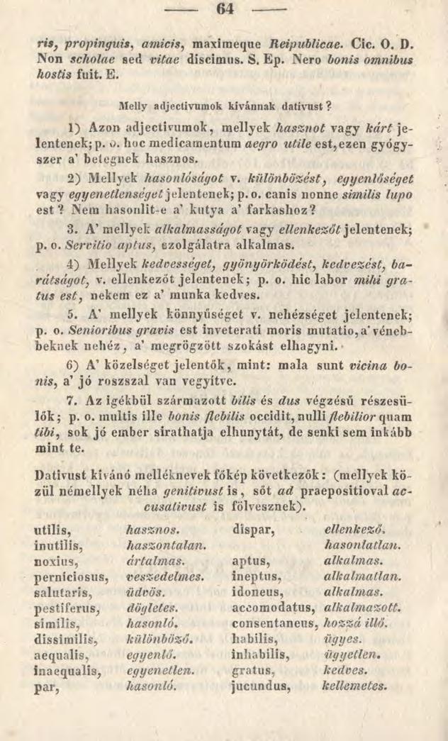 risy propingnis, amicis, maximeque Reipublicae. Cic. O. D. Non scholae sed vitae discimus. S. Ep. Nero bonis omnibus hostis fuit. E. Melly adjectivumok kívánnak dativust?