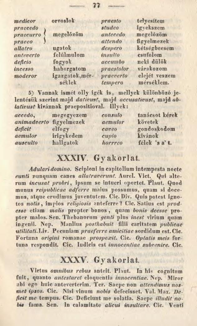 77 medicor praecedo \ orvosiok praesto studeo telyesitem igyekszem praecurro ( megelőzöm antecedo megelőzöm praeeo ) attendo figyelmezek allatro ugatok despero kétségbeesem anteverto felülmúlom