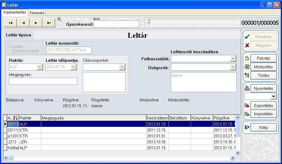 5.8.1.11. Leltár karbantartó Leltár karbantartó felület. 5.8.1.12.