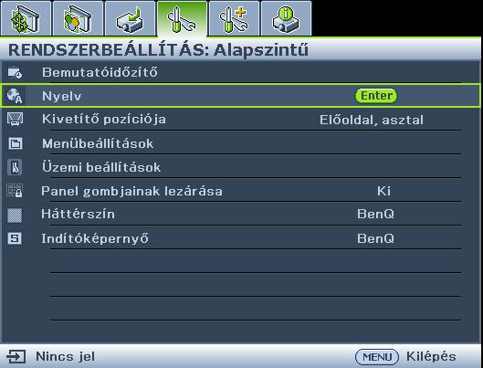 beállítását magyarázza el. 1. Nyomja meg a MENU gombot a kivetítőn vagy a távvezérlőn az OSD menü megjelenítéséhez. 3.
