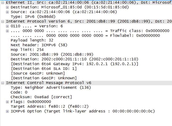 21. ábra: A tisztán IPv6 csomag A 6to4 router IPv6-os interfészén a 21. ábrán látható IPv6 csomag lép ki. A csomag megegyezik a 6to4 csomagban található IPv6 csomaggal. 22.