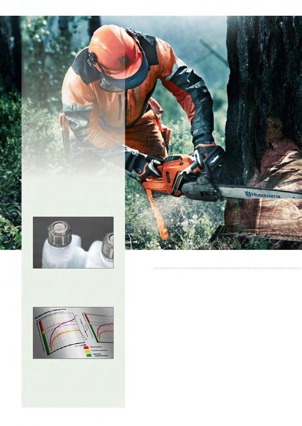 Nagy teljesítményt biztosító olajok GARANTÁLTAN HUSQVARNA A kupakon látható Husqvarna logó tanúsítja, hogy a termék eredeti, és hogy a Husqvarna által ígért védelmet és kenést biztosítja.