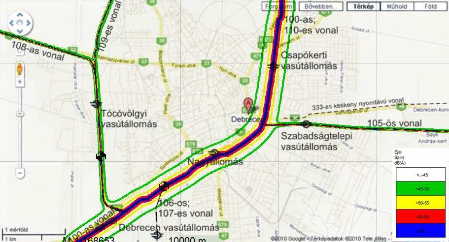 A vasúti útvonalak éjszakai zajkibocsátása: VIII/4. Légi közlekedés zajterhelése, a Debreceni repülőtér A repülőtérnek, a Kristály 99 Kft (2005-2008.