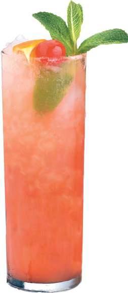 rum, sugar, fresh mint, lime juice, strawberry syrup, soda Pina Colada