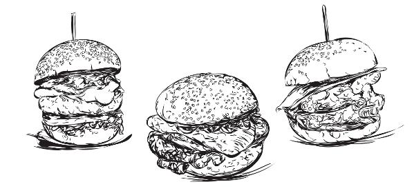 Vega Burger: grillezett camembert, kakukkfüves áfonyamártás, jégsaláta, paradicsom, uborka, pácolt lilahagyma, pirított gyökérzöldségek, coleslaw saláta Veggie Burger: grilled Camembert cheese, thyme