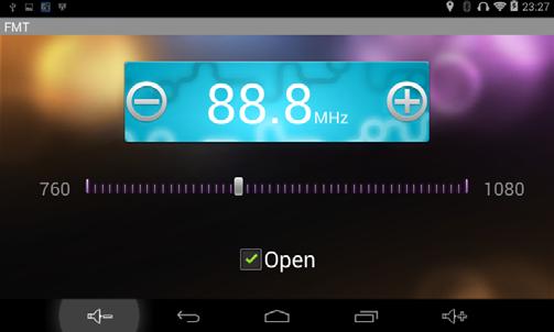 5.4 FM Transmitter használata Az FM transmitter alkalmazás segítségével a készülék hangját FM frekvencián átjátszhatja autója audio rendszerére. Érintse meg az Open feliratot.