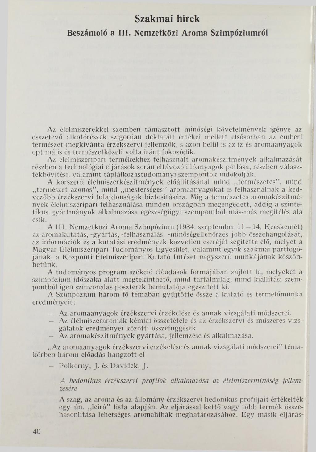 Szakmai hírek Beszámoló a III.