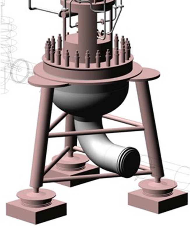 centrifugálszivattyú, tömítőblokk: bonyolult konstrukció (a nagynyomású primer hűtőközeg ne szivároghasson ki a forgó tengely és a ház között bonyolult tömítés és