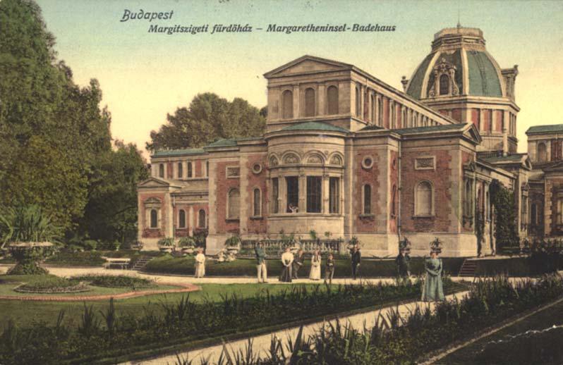 91. kép A margitszigeti fürdő épülete Képeslap, FSzEK Budapest Gyűjtemény A vízgyógyintézet kialakításával a szerényebb anyagi lehetőségű látogatók igényeinek is igyekeztek megfelelni.