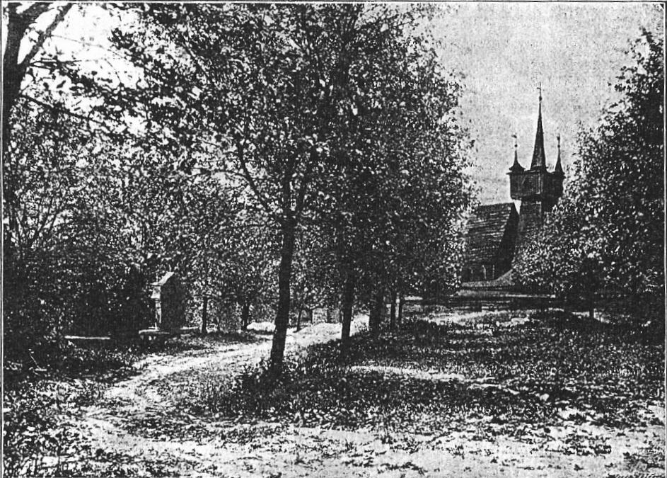 134. kép - Cseresznyéskert a kis fatemplommal a Kinsky-kertben Zlatá Praha 1901. 359. old.