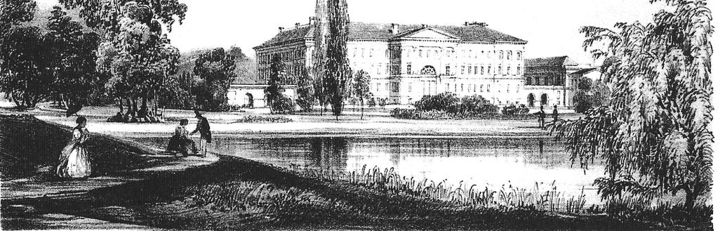 21. kép - Az Orczy-kert a Ludoviceum épületével Alt Rudolf: Buda-Pest előadva 32 eredeti rajzolatban ----- által. Rajzolta Sandmann, nyomtatta Rauth János. Pest: Hartleben, 1845. XVI.