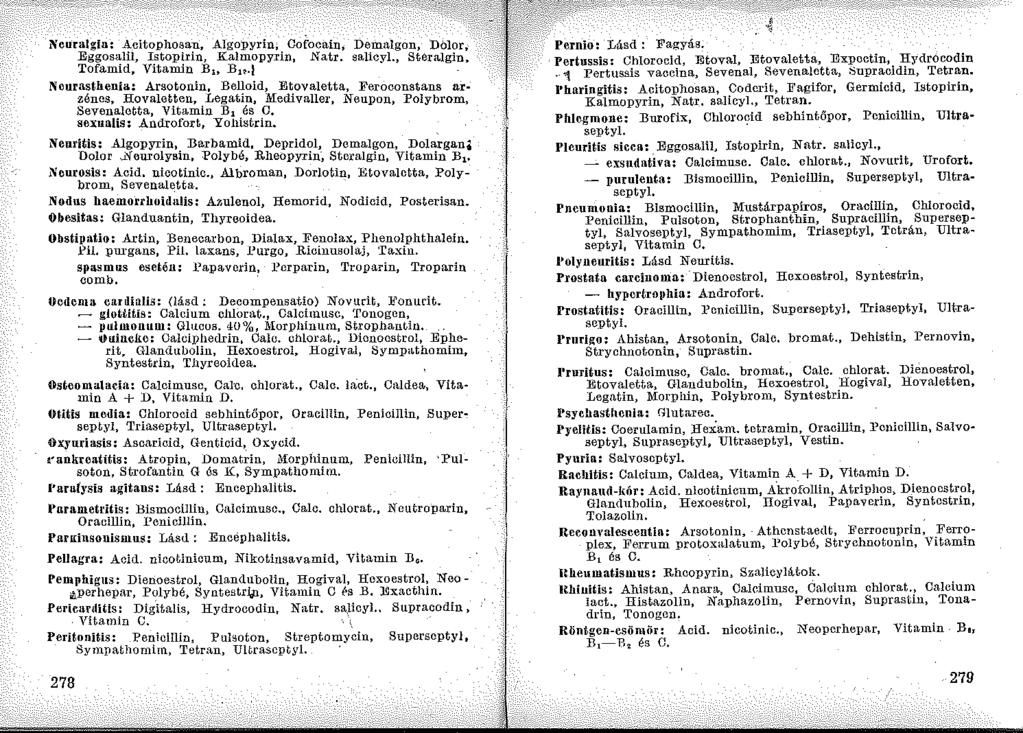 Neuralgia: Acitophosan, Algopyrin, Cofocain, Demalgon, Dölor, Eggosalil, Istopirin, Kalmopyrin, Natr. salicyl.