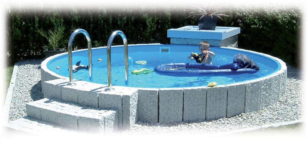 KÖR ALAKÚ MEDENCÉK / ROUND SWIMMING POOLS FUTURE POOL kör alakú medence 0,6 mm-es fóliával / Round swimming pool, Liner: 0,6 mm Hagyományos fóliarögzítésû profilrendszer / Standard profile set