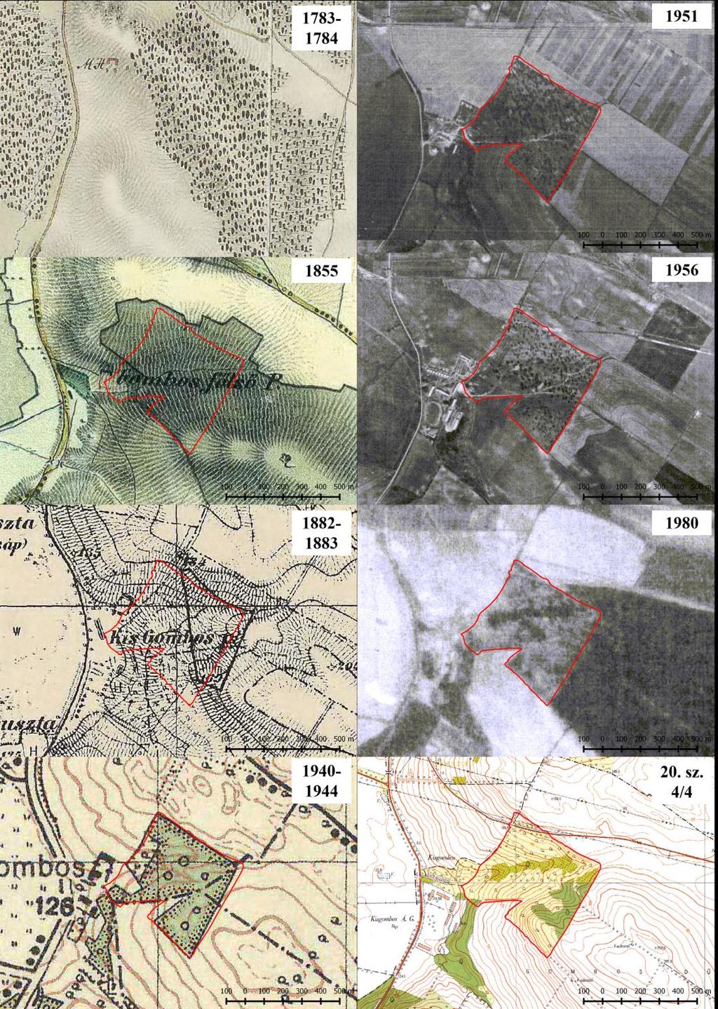 8. melléklet A kisgombosi fás legelő használatának változása a 18-20. században Források: Első katonai felmérés XVI/18, XVII/18 szelvények, 1784, 1783, MA 1:28.