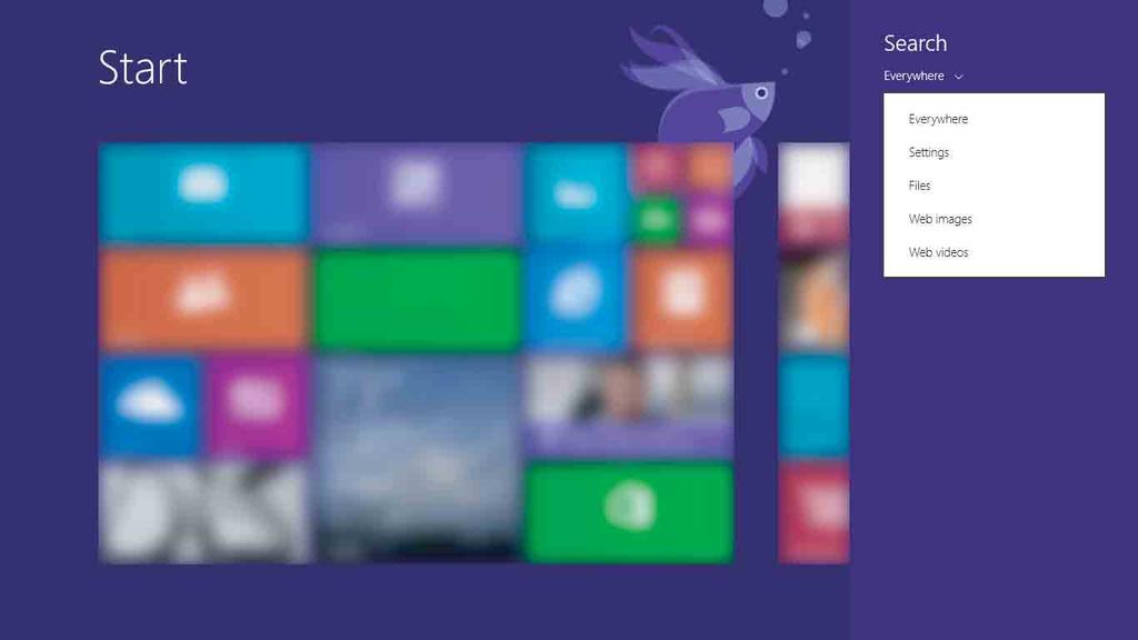 2. fejezet A Windows 8.1 használatának megkezdése Keresés gomb A Keresés gomb hatékony új eszköz arra, hogy megtalálja, amit keres, beleértve a beállításokat, fájlokat, webes képeket, videókat stb.