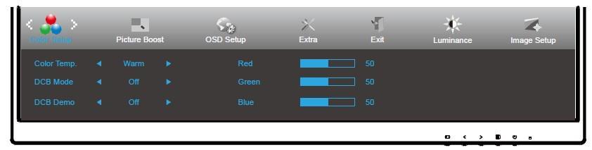 Color Setup (Színbeállítás) 1. Nyomja meg a MENU (MENÜ) gombot a menü megjelenítéséhez. 2.