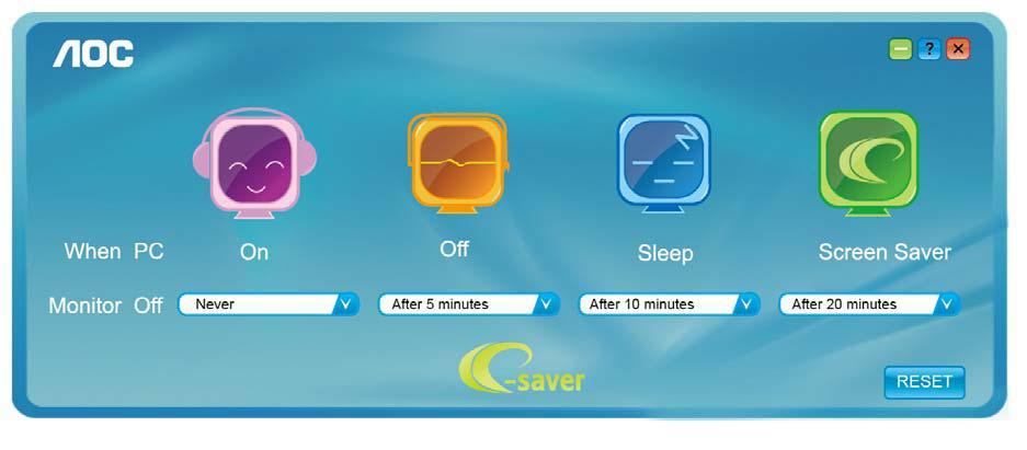 e-saver Üdvözli Önt az AOC e-saver monitor energiagazdálkodási szoftvere!