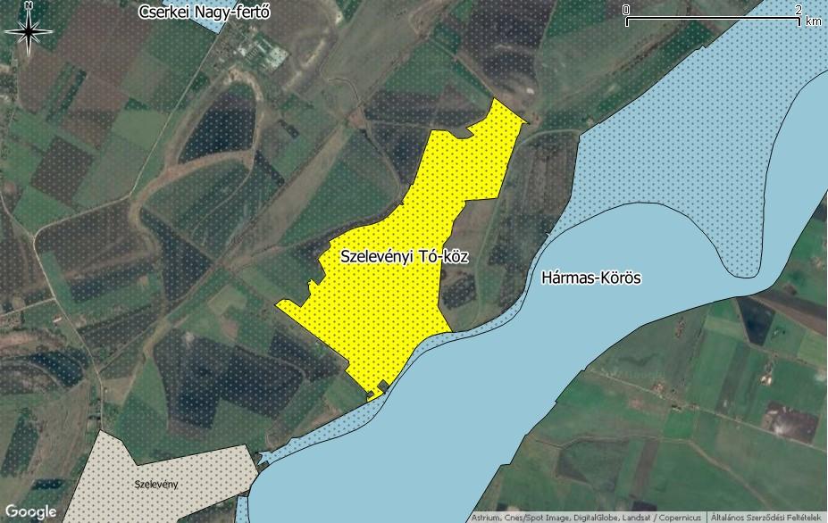 területek (kékkel), valamint a vízgyűjtő-gazdálkodási alegység területe (szürkén pontozott terület) Szelevényi Tó-köz (HUHN20153) kiemelt