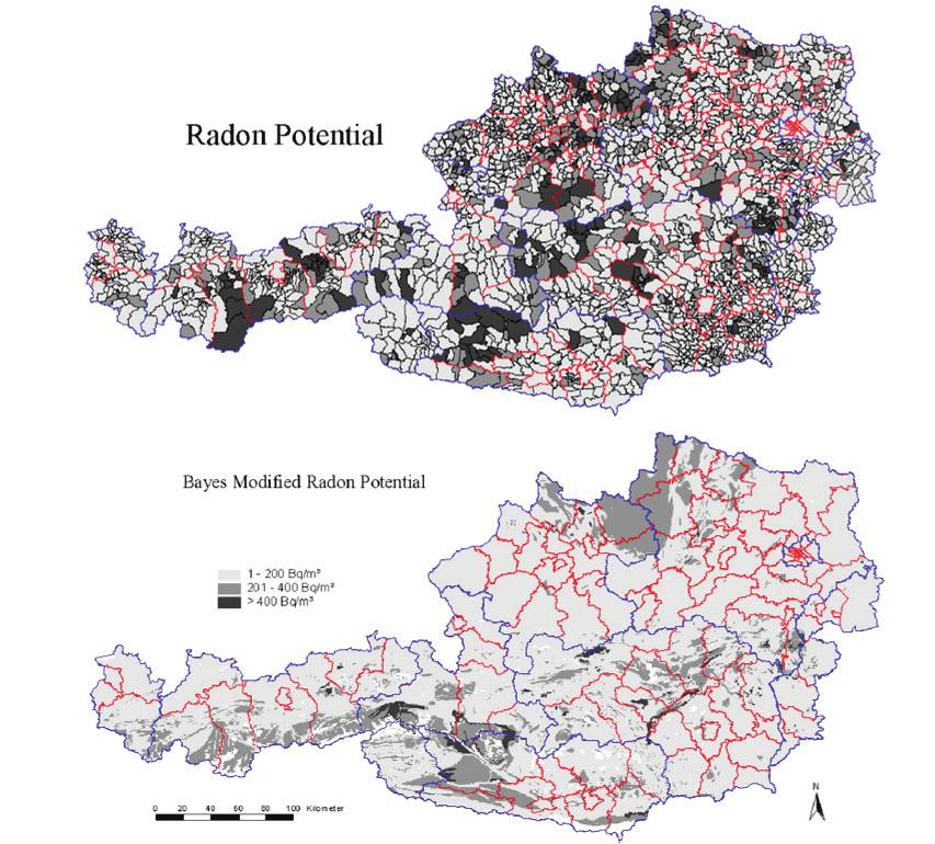 The European Map of Geogenic Radon 25 Exceedance probability Figure 4: Austrian RP map (15) Since the risk related to Rn exposure can be thought to be related to the probability that a threshold or
