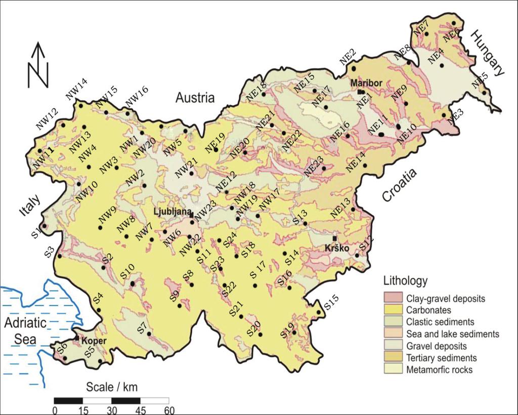 250 Kardos R., Horváth M., Bujtor T., Vaupotic J., Kovács T. Sampling and sampling sites The measured soil samples were collected by Janja Vaupotic and her research team in 2006.