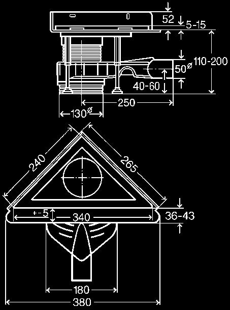 4301-es nemesacél, fali lemez, állítóláb-készlet, magasságban és oldalirányban állítható keret, visszatorlódásbiztos és 35 50 mm között állítható vízzár, csatlakozóvezeték tisztítási lehetősége,