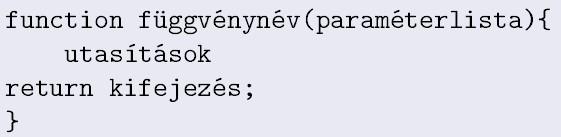 Függvények Szintaxis: A függvény valójában egy zárt, önálló kódrészlet, melyet programunkból meghívhatunk. Amikor meghívjuk, a függvény törzse lefut.