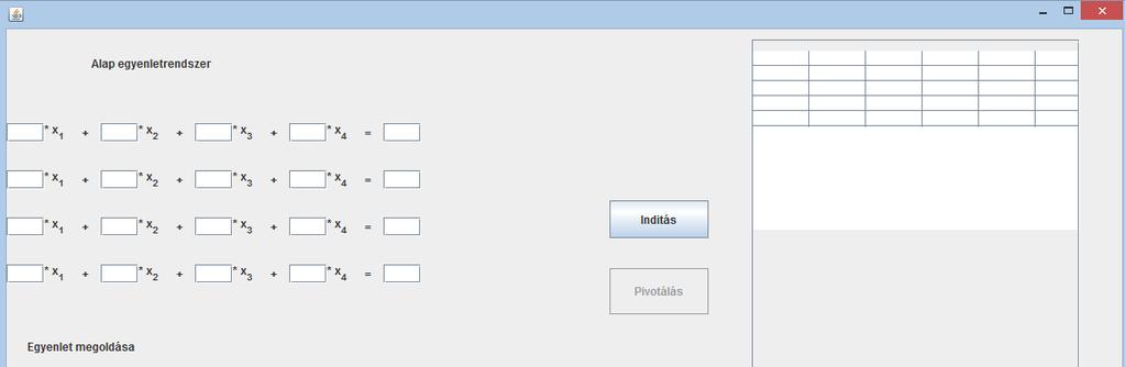 Lineáráris egyenletrendszer: A felhasználó ekkor az oszlopok számának megadásával az egyenletrendszer ismeretleneinek a számát, a sorok számának a megadásával, az egyenletrendszerben szerepl