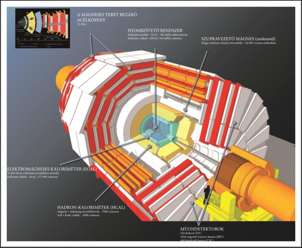 I. FBG-PÁRATARTALOM-MÉRŐK FEJLESZTÉSE: PÁRATARTALOM MÉRÉSE A CMS-DETEKTORBAN A CERN CMS-detektora (Compact Muon Solenoid): L = 21 m, d = 16 m, m = 14000 t, B = 3,8 T.