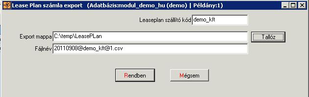 ábra 34: LeasePlan export funkció és a minden tétel kiválasztó gomb Lease Plan export gomb megnyomását követően (35.