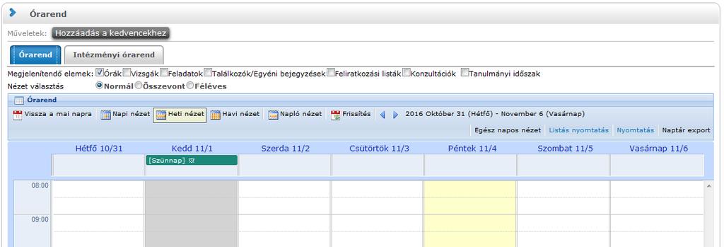 4.3. Órarend 4.3.1.