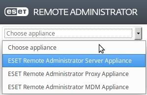 A Web Console-ban 3 lehetőség közül választhatunk, annak megfelelően, hogy melyik funkcióra szeretnénk a virtual appliancet használni: ESET Remote Administrator Server Virtual Appliance A