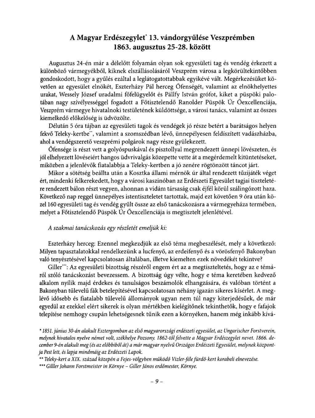 A Magyar Erdészegylet 13. vándorgyűlése Veszprémben 1863. augusztus 25-28.