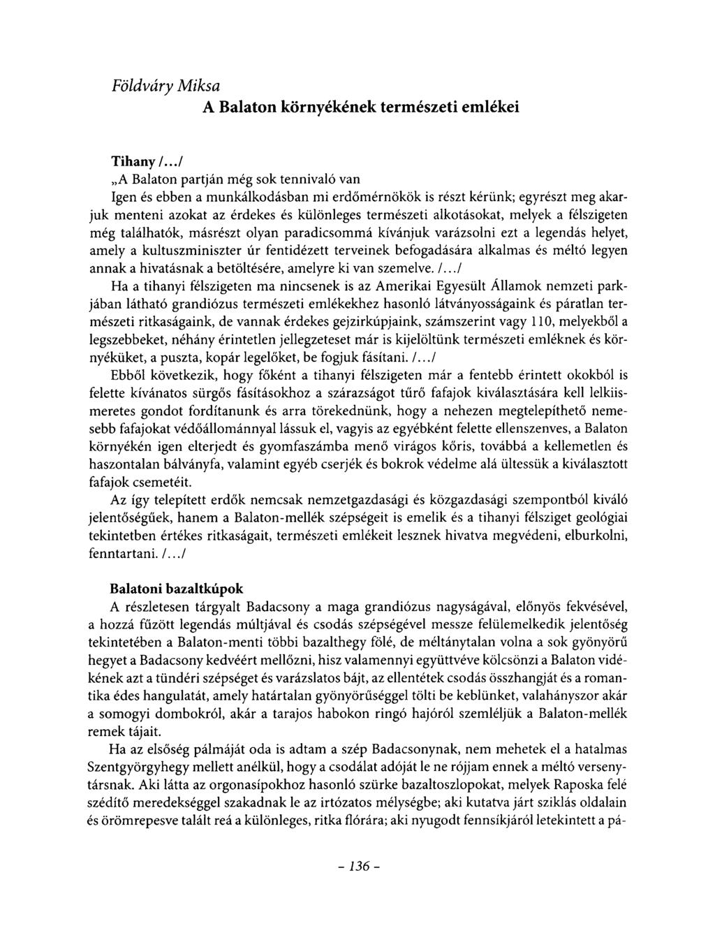Földváry Miksa A Balaton környékének természeti emlékei Tihany/.
