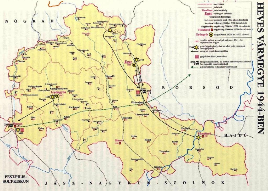 8-án a kerecsendi gyűjtőtáborba szállították a gyerekektől az aggastyánokig, az I. világháború hőseitől a keresztény vallású magyar zsidókig mindenkit. Heves vármegye deportálási térképe.
