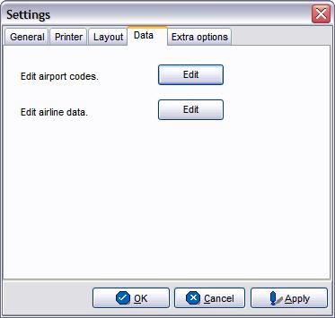 English Manual 3.15.4 Data In this window you can maintain the airport codes and the airline data.
