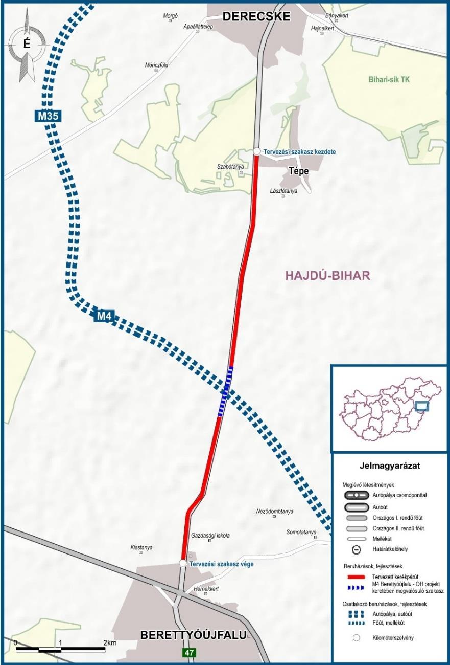 16,1 km, Becsült költsége: 0,5 Mrd Ft, Tisza-híd 1,7 Mrd Ft Tépe Berettyóújfalu szakasz A szakasz hossza: kb.