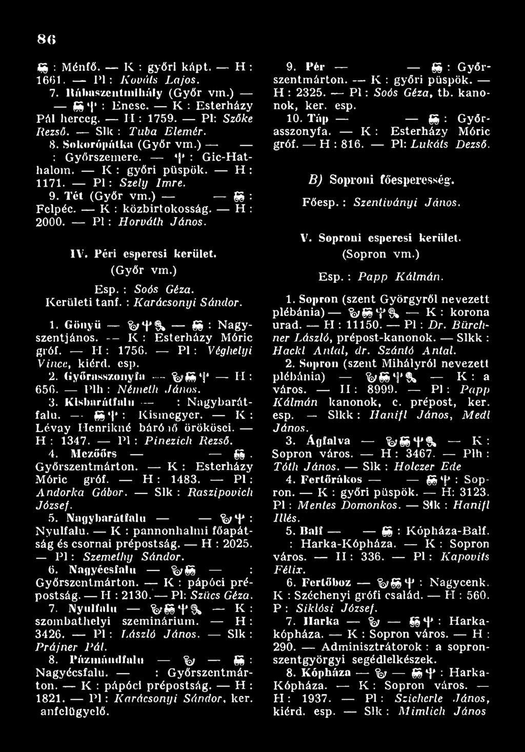 K : Lévay Henriimé báró.iő örökösei. H : 1347. Pl : P in e z i c h R e z s ő. 4. Mezőőrs SS Győrszentmárton. K : Esterházy Móric gróf. H : 1483. Pl': A n d o r k a G á b o r.